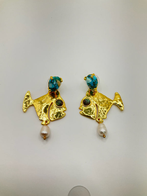 Fish Pearl Dangle Earrings