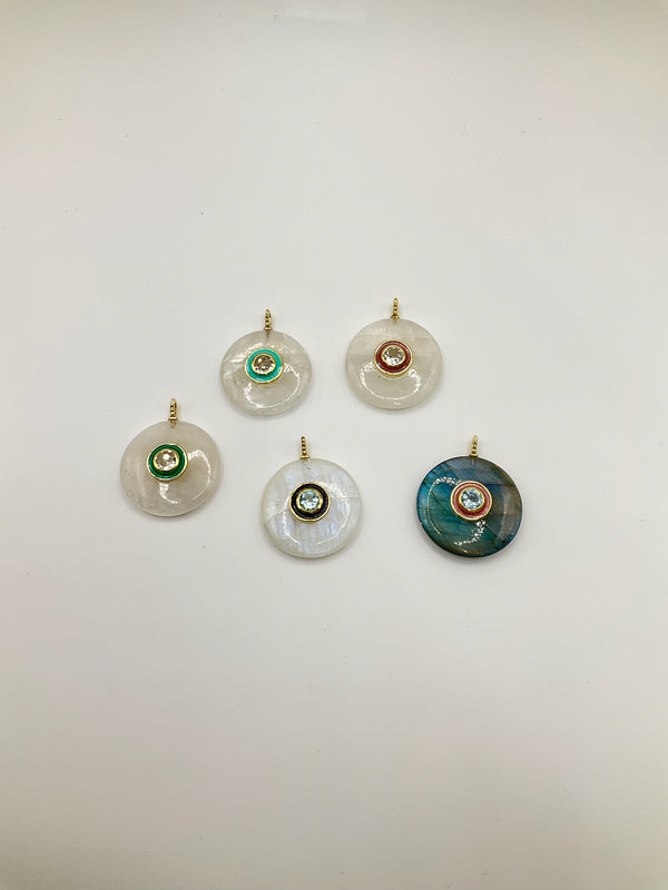 Enamel Moonstone Circle & Semi precious Round L Charm