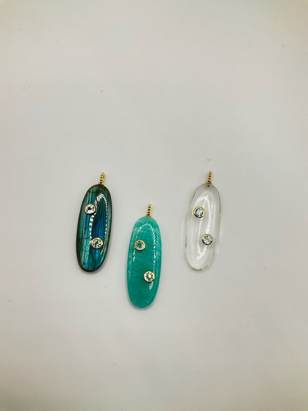 Oval Long Semiprecious 2 stone Charms