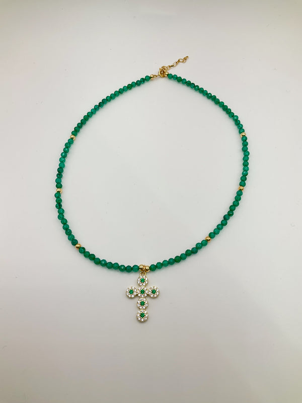Green Onyx Cross Crystal Choker