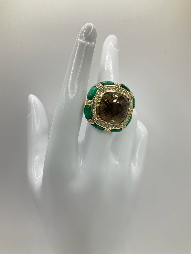 Malakite White Topaz & Smokey Quartz 18kt Vermeil Ring
