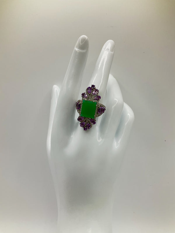 Amethyst & Green jade Ring