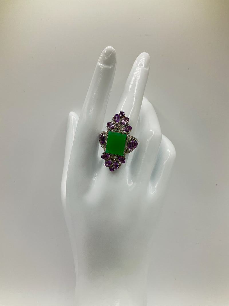 Amethyst & Green jade Ring