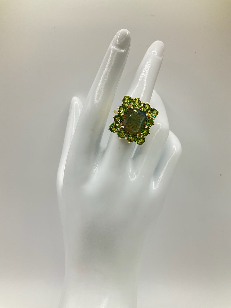 Peridot & Labradorite Square Ring