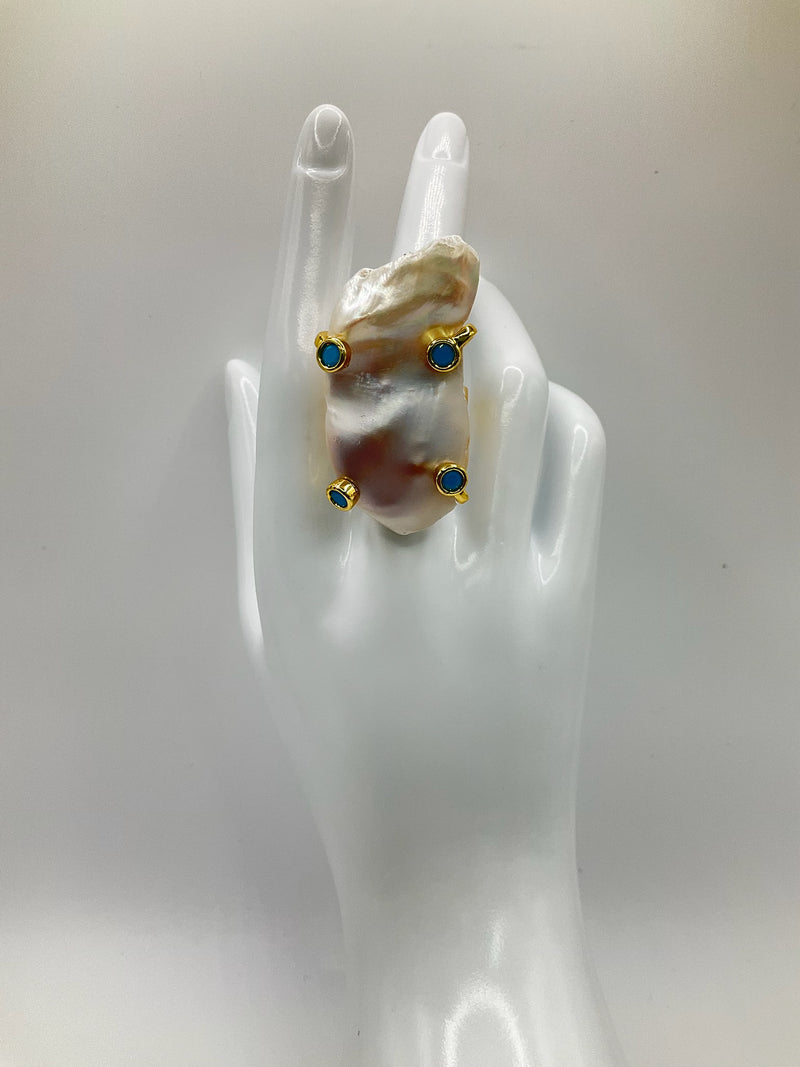 XL Pearl & Stone Brass Adjustable Rings