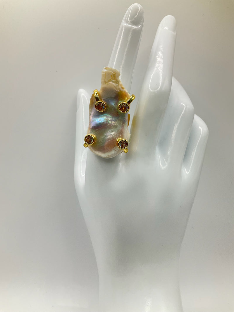 XL Pearl & Stone Brass Adjustable Rings