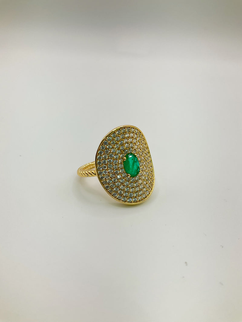 Oval Pave Green Tourmaline Twisted Band Ring