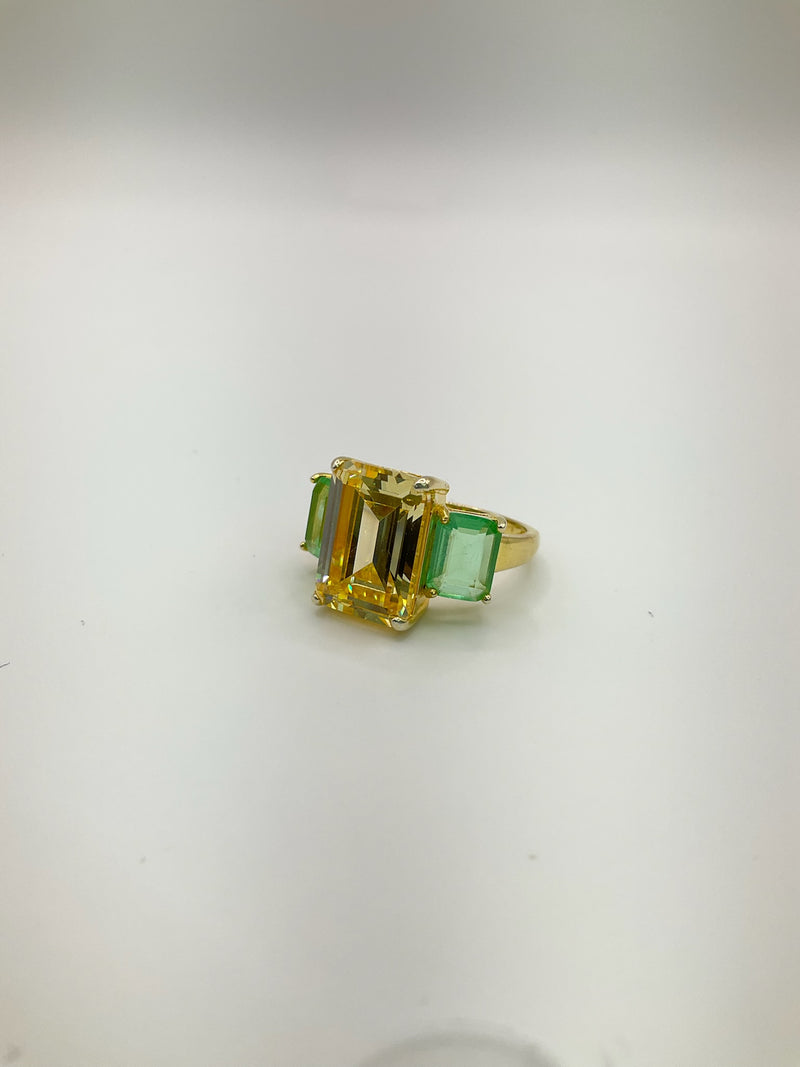 Yellow Emerald Cut Crysta Royal Ring