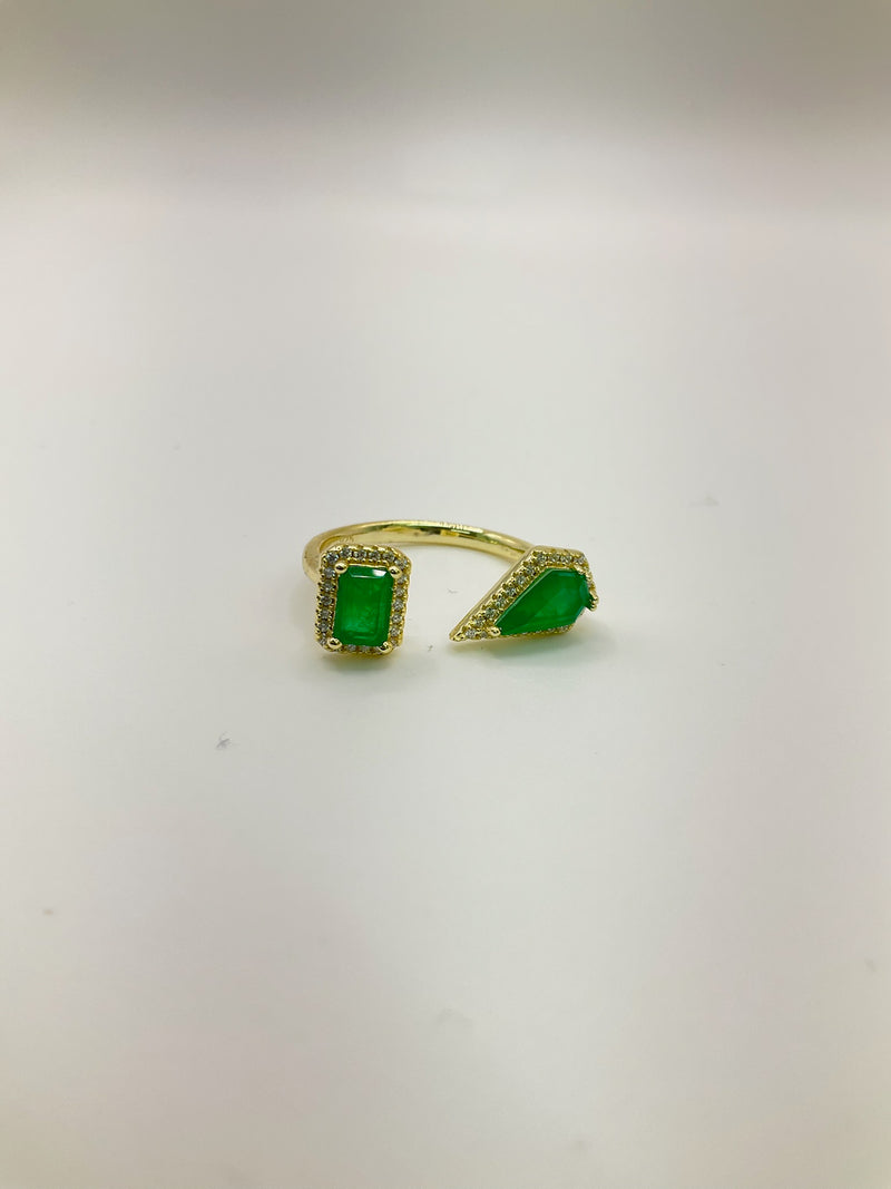 Double Green Tourmaline Pear & Emerald Ring