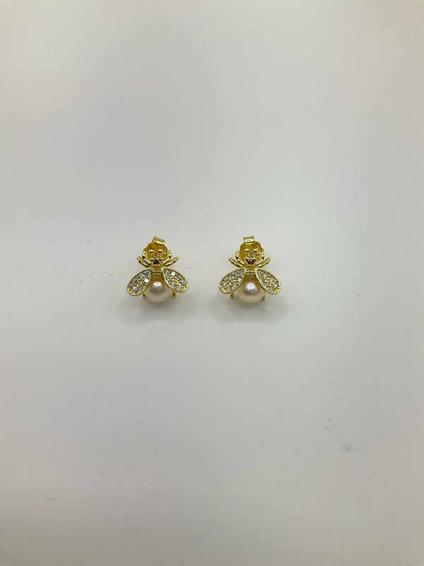 Bumble Bee Pearl Stud Earrings 2 colors