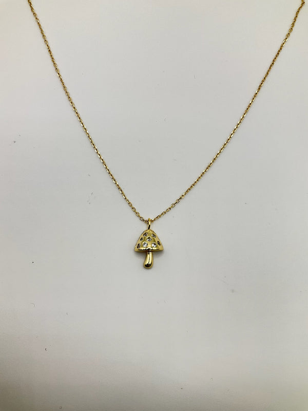Mushroom Crystal Necklace Chain Vermeil
