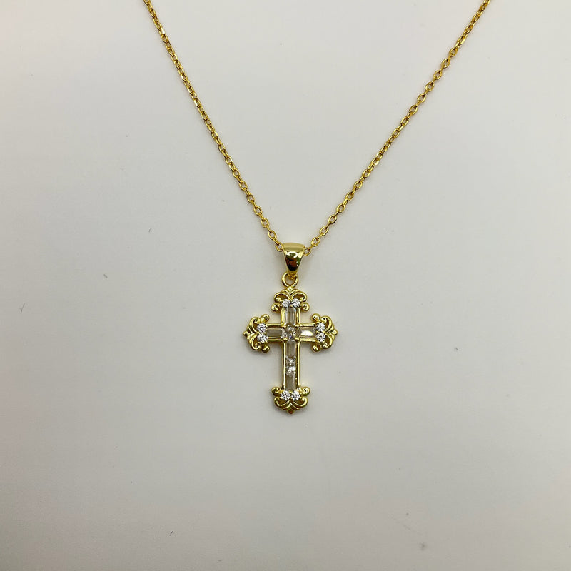 Baguette Baroque Cross Chain 18kt Vermeil