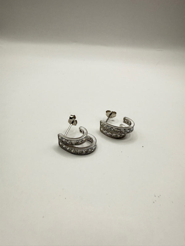 Double Crystal C Post Earrings Plata