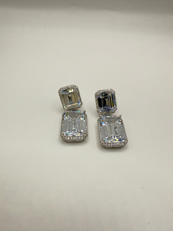 Emerald Cut Crystal Double Dangle Earrings
