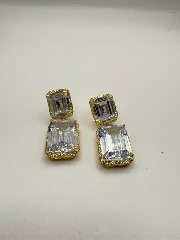 Emerald Cut Crystal Double Dangle Earrings