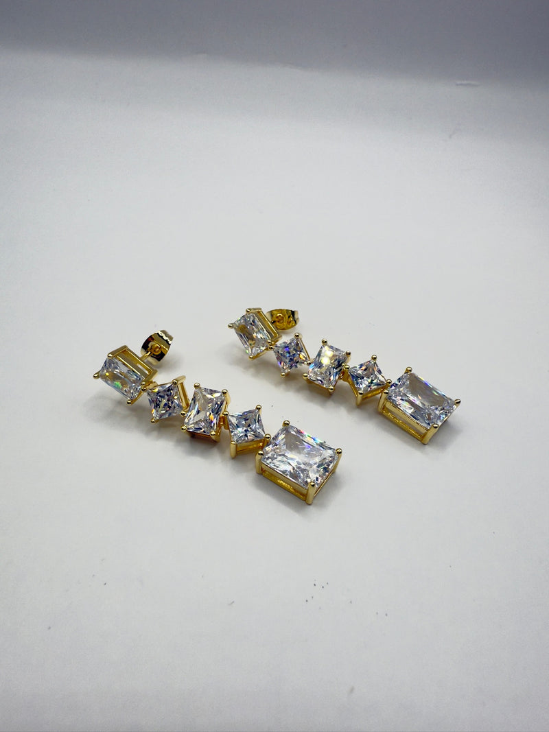 Crystal Dangle Oversize Earrings Brass