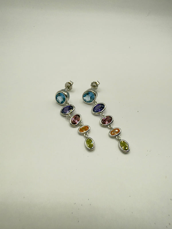 Multi Color Crystal Dangles Plata