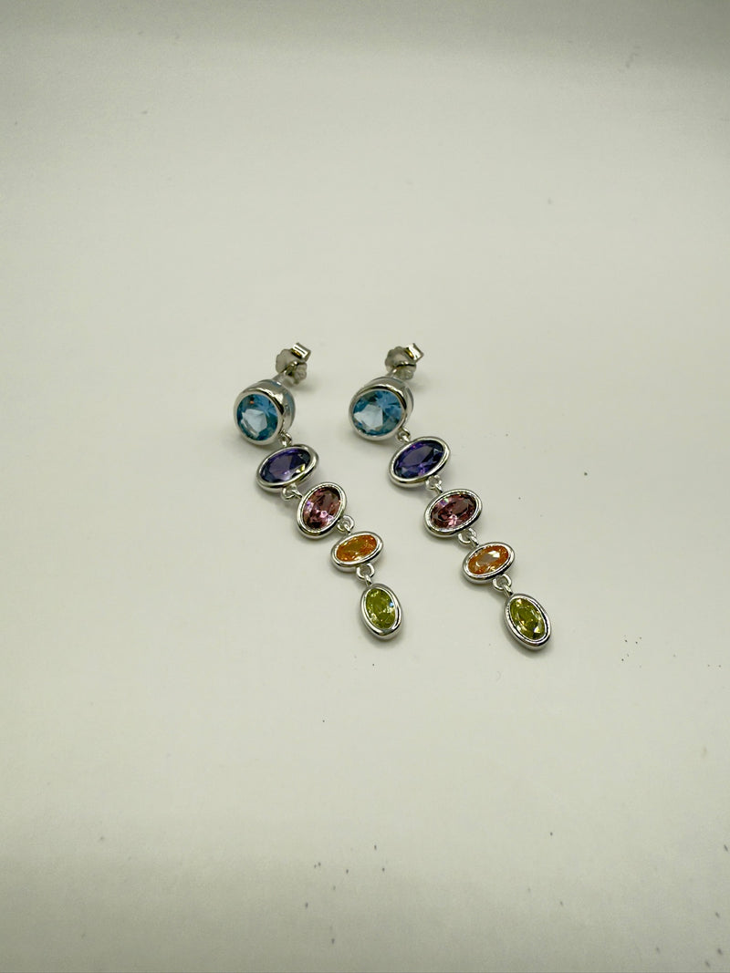 Multi Color Crystal Dangles Plata
