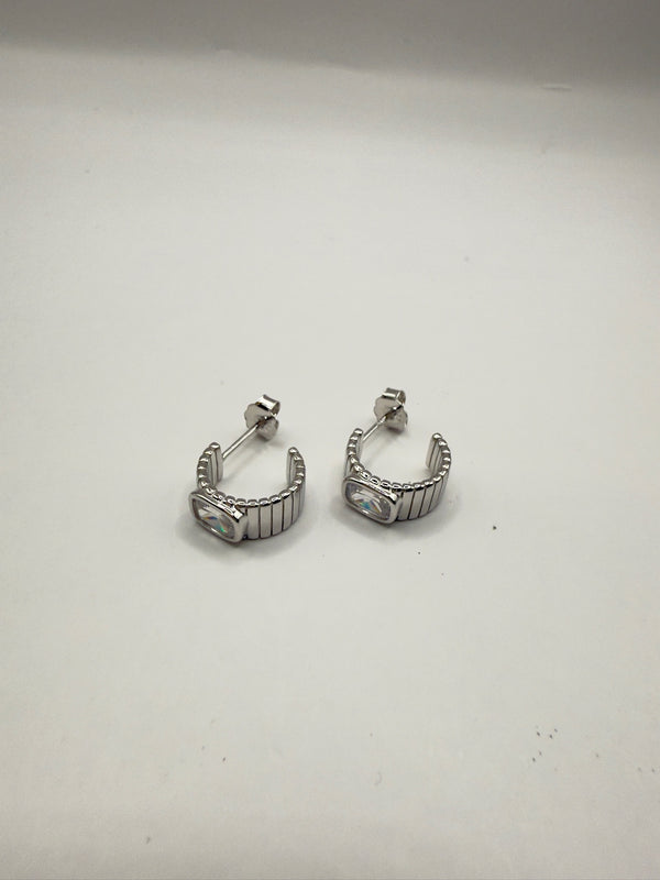 Coil Crystal Small C Hoops Plata