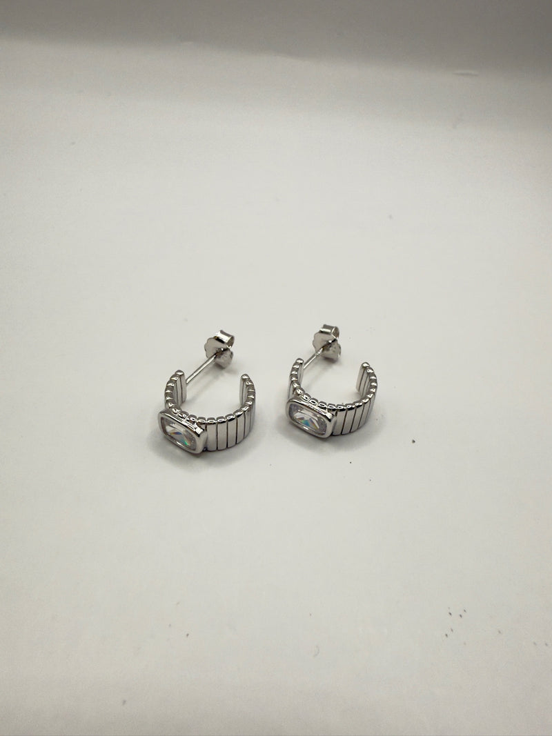 Coil Crystal Small C Hoops Plata