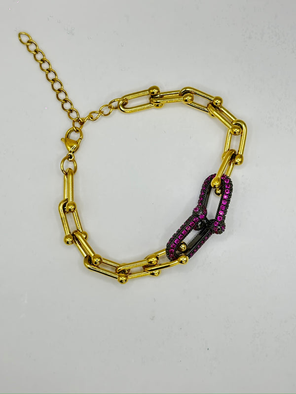Fuscia Drop lock Bracelet Stainless Steel