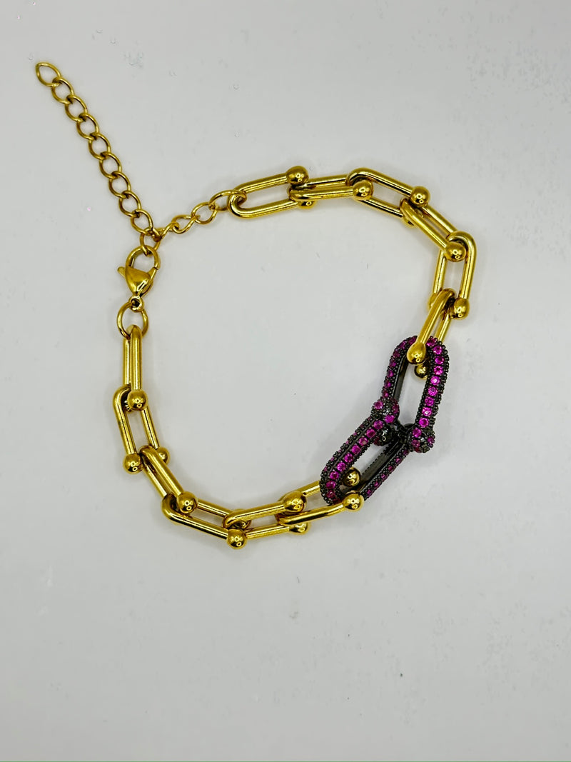 Fuscia Drop lock Bracelet Stainless Steel