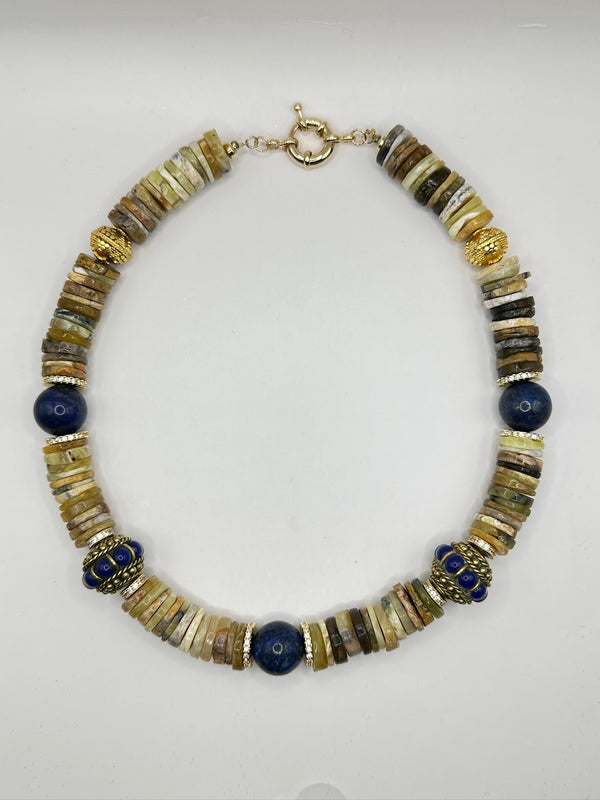 Heishi Lapis & Dessert Agate Necklace