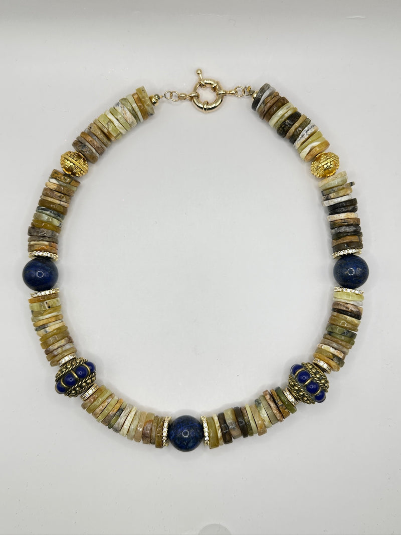 Heishi Lapis & Dessert Agate Necklace