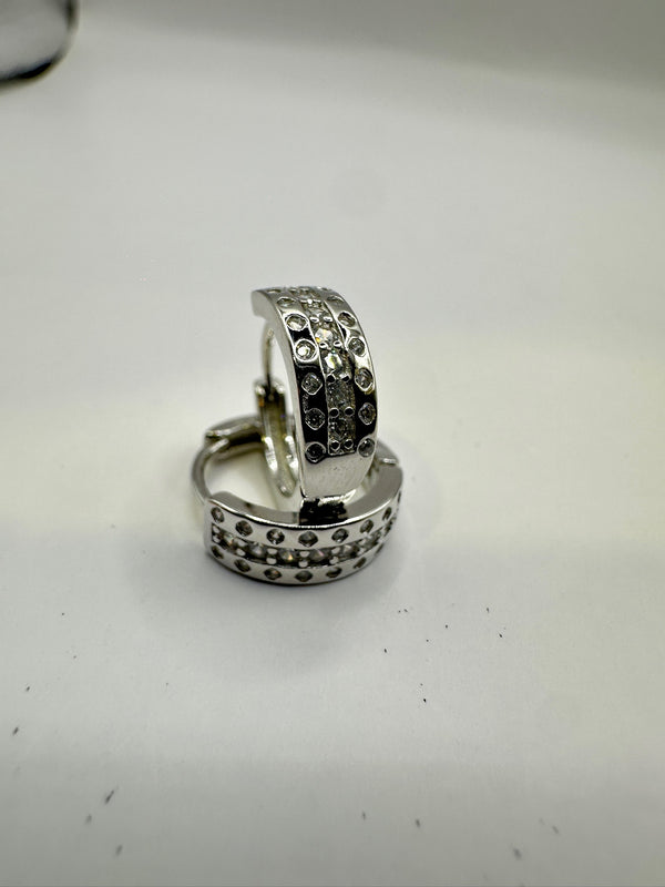Line & Crystal Hoop Silver