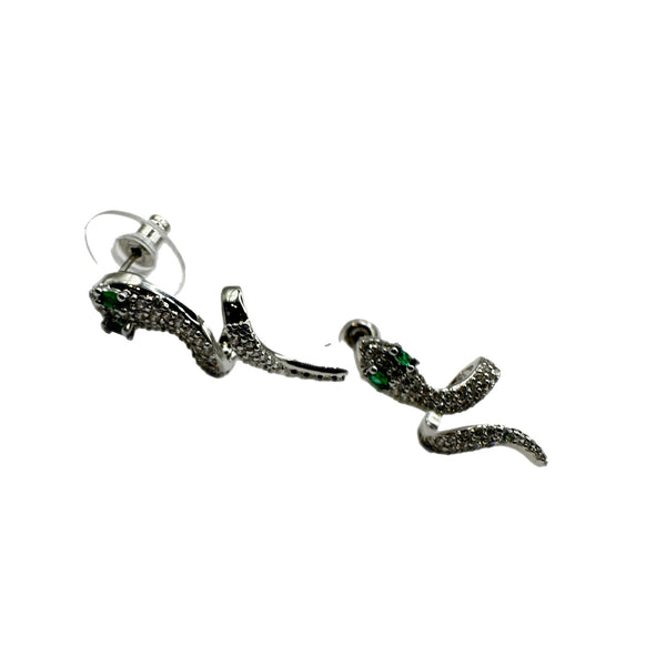 Wavy Pave Silver Rhodium Post Earrings