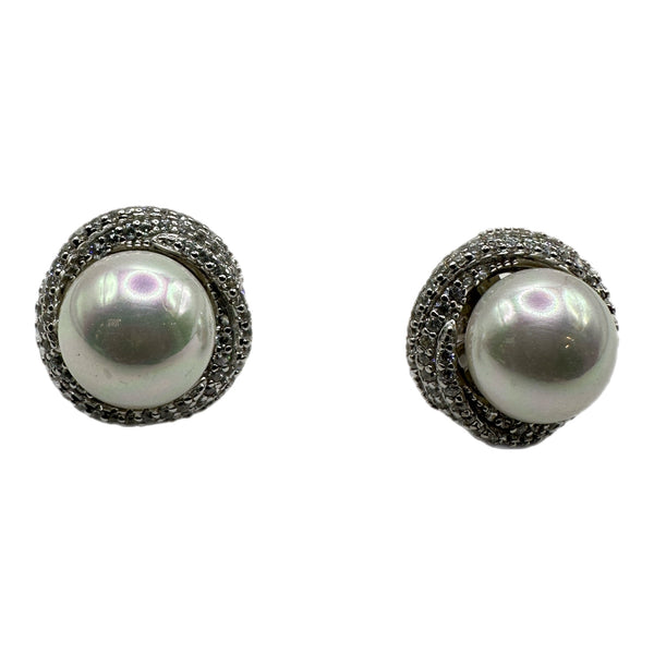 Circle Twisted Pearl Pave Posts
