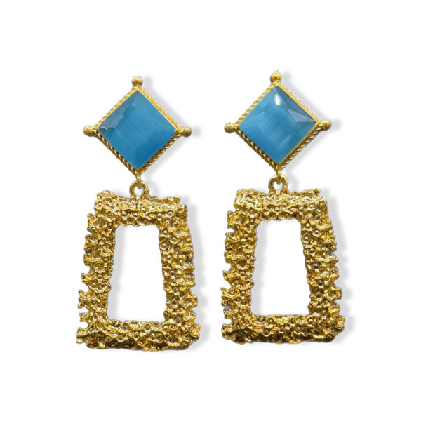 Fiori Square Blue Cats eye Post Earring