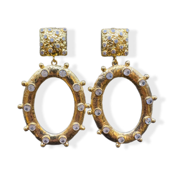 Oval & Crystals XL Earrings Golds
