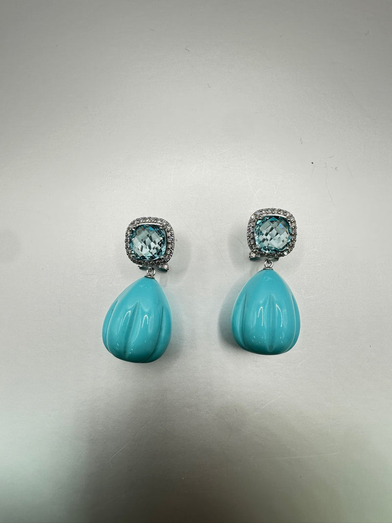 Resin Turquoise Blue Topaz Dangle Earrings omega