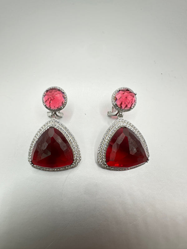 Red Zircon & Crystal Triangle Earrings Luxe