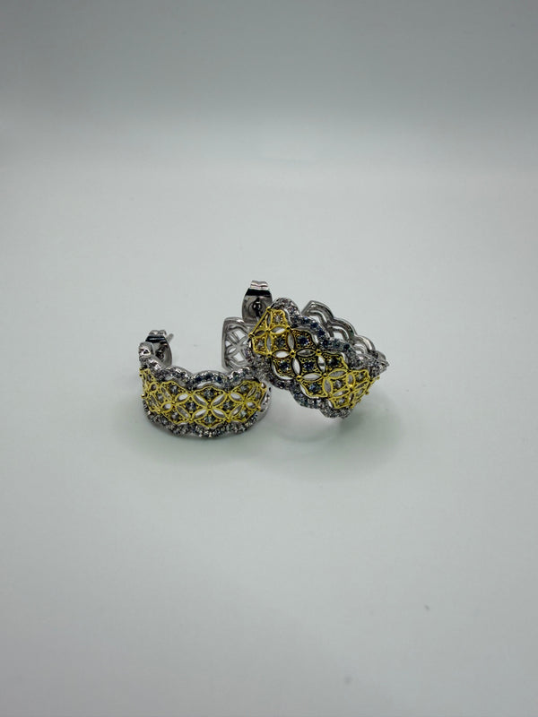 Barroque Post Hoop Huggies 2 tone