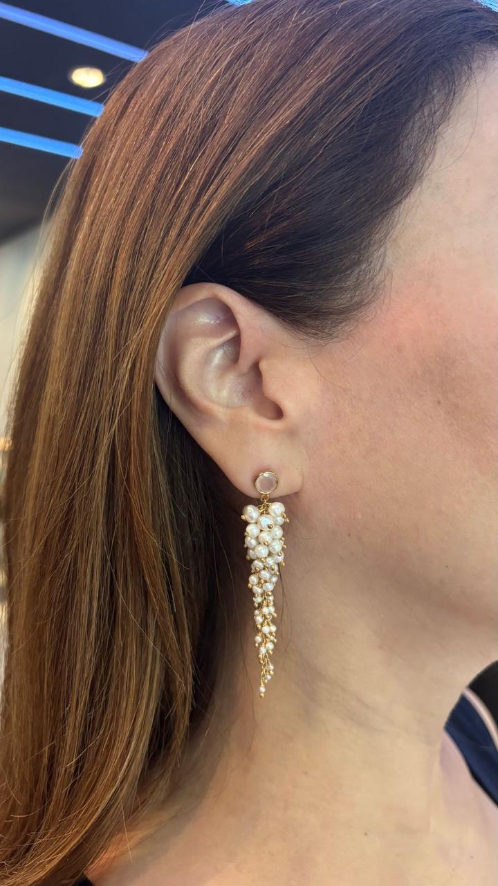 Arete Gajo perlas con piedra semipreciosa