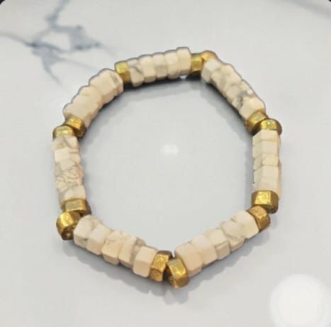 Pulsera Caballero Jasper Blanco con Cobre
