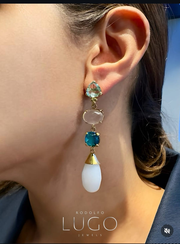 Arete Cuarzo Cristal Gota Jade Blanco