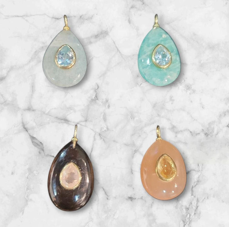 Dijes Forma Gota Mediana Q.humo, Lapislazuli, Amazonita, Pink Moonstone, Lilac Jade, Aquamarine