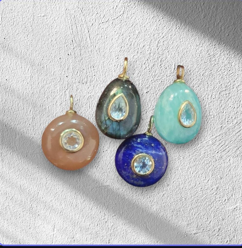 Dijes Circulo Chubby y gota chubby, Lapis, pinkmoonstone, amazonita, labradorita