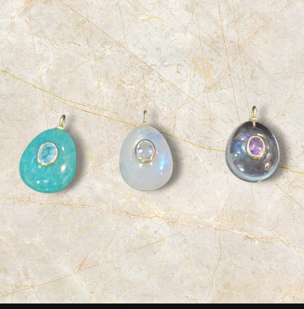 Dijes Ovalos Amazonitas, Quarzo humo, Lapislazuli, Q.cristal