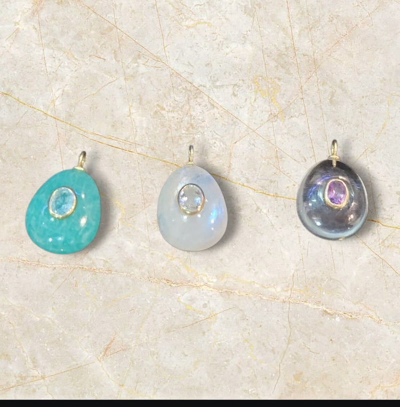 Dijes Ovalos Amazonitas, Quarzo humo, Lapislazuli, Q.cristal