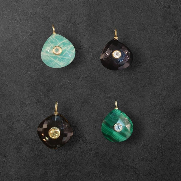 Dijes Forma Gota Teardrop malakita, amazonita, onix,smokey   Redondos Mini Piedras Varias
