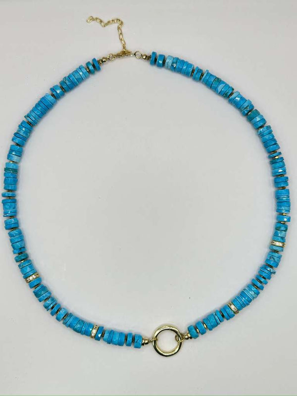 Collar de Turquesas Faceteadas con circulo para dijes
