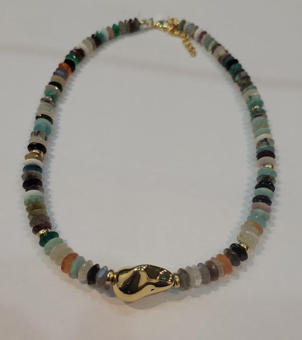 Collar U036 Multi Gemstones perla b arroca dorada