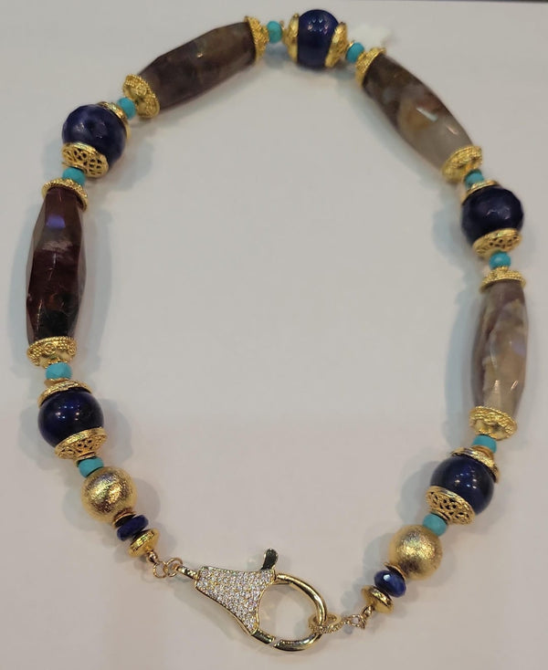 Collar Agatas  de Desierto lapislazuli Y Turquesa