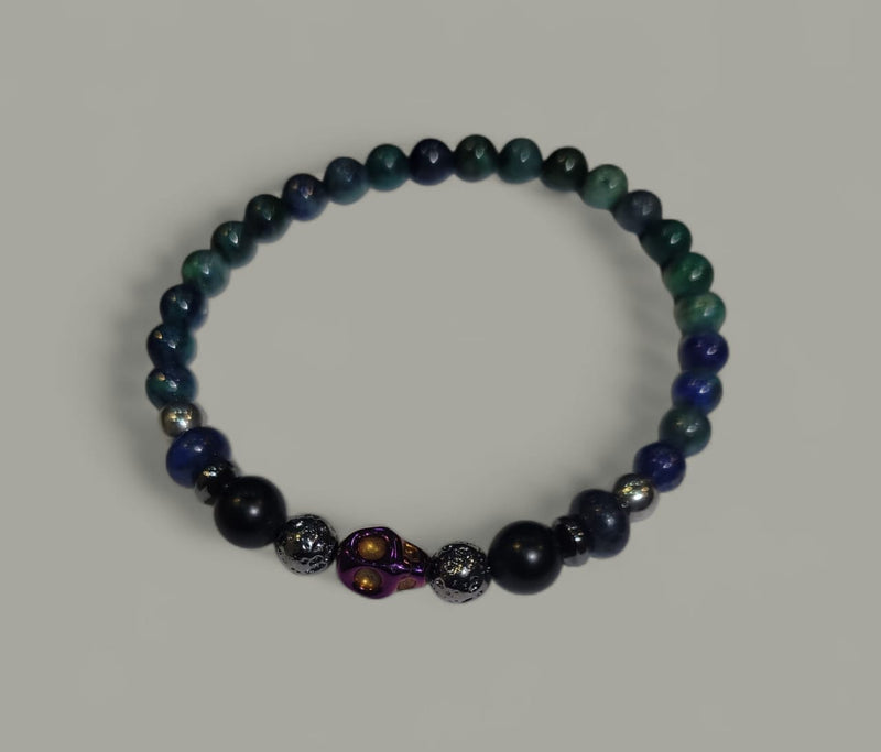 Brown and Green round marble men's bracelet