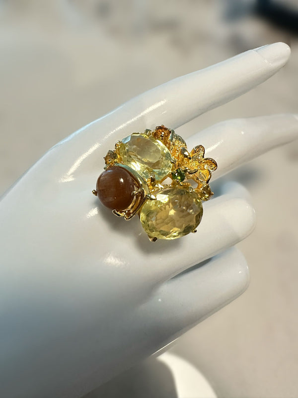 Anillo XL Citrina Limon, Moonstones, citrina & turmalinas