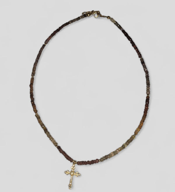 Collar de Cruz plata con topacios amarillos y granate